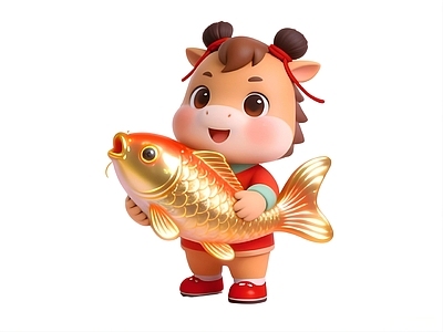 新中式虚拟人物 马年有鱼IP 雕塑 美陈 摆件