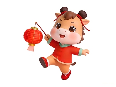 新中式虚拟人物 马年有灯笼IP 雕塑 摆件 美陈