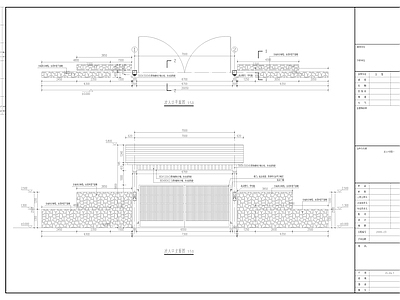 森林公园外场 入口木门 木屋顶 块石墙 施工图
