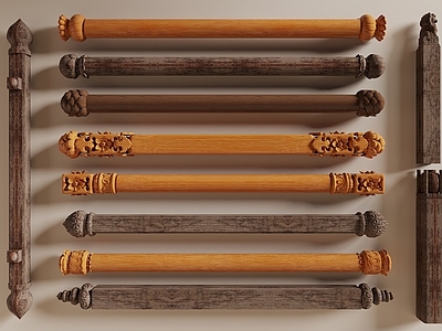 新中式梁柱节点 中式柱头 莲花柱头 柱子 木梁