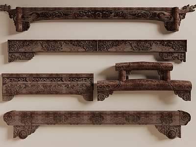新中式梁柱节点 中式木梁 雕花横梁 木梁 古建构件 木梁结构