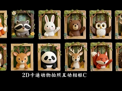 卡通森系挂件 2D卡通动物拍照 动物互动相框