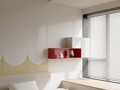 现代简约榻榻米卧室 儿童房 儿童房床头柜 女孩房 无主灯卧室 卧室飘窗