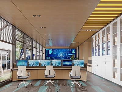 现代科技风指挥中心 现代指挥中心 监控室 办公桌椅