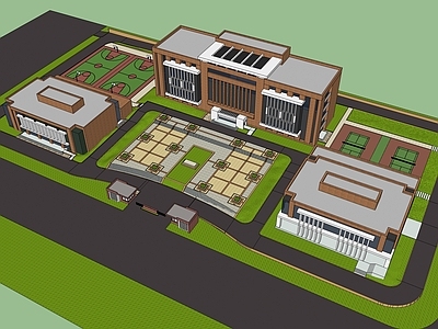 新中式教育校园景观 学校建筑 小学建筑 学校景观 运动场地 学校门卫