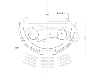 现代其他文化空间 异形舞台三视图 施工图