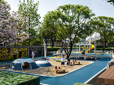 现代简约儿童游乐空间 居住区节点景观 儿童景观 大草坪 休闲平台