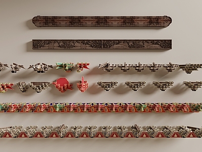 新中式梁柱节点 中式斗拱 雕花横梁 木梁 古建构件 梁柱结构