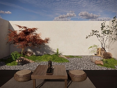 日式禅意庭院小品 庭院；天井