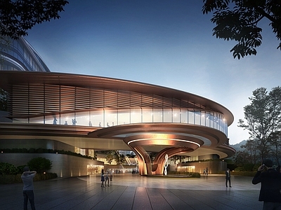 现代主义售楼处建筑 现代弧形示范区 圆形售楼处 未来社区示范区 轻奢售楼处设计