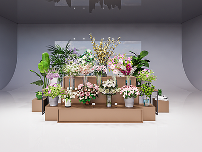 现代简约花店 鲜花区 鲜花情景陈列 鲜花展台 花店花艺 花摆件