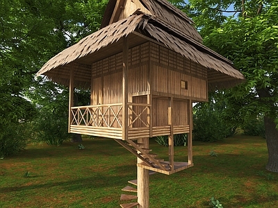 东南亚传统竹屋风格木屋 木屋 茅屋 森林 自然 草地