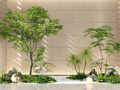 新中式景观室内景观 室内景观 景观造景 植物堆 庭院景观