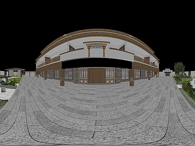 新中式别墅外观 藏式建筑 园林景观