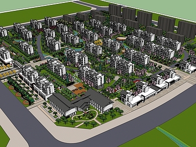 新中式小区建筑 徽派建筑 小区景观 水系景观 整体小区 徽派景观