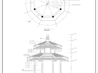 公园休憩廊亭 中式重檐景观亭 现代木构重檐景亭 施工图