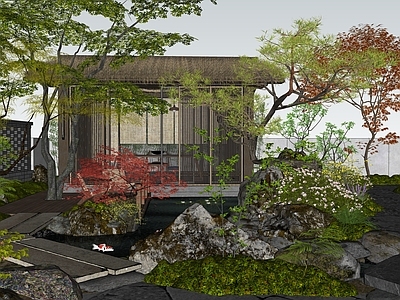 日式禅意别墅庭院 禅意庭院 自然式庭院 新中式庭院