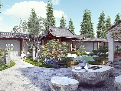 新中式景观别墅庭院