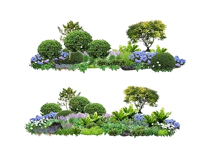 新中式景观植物组合 盆栽花草丛  花草花卉组合  灌木  景观绿植  花卉植物