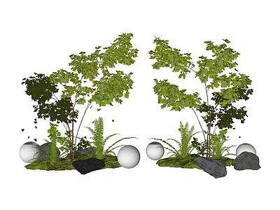 新中式景观植物组合 盆栽花草丛  花草花卉组合  灌木  景观绿植  花卉植物