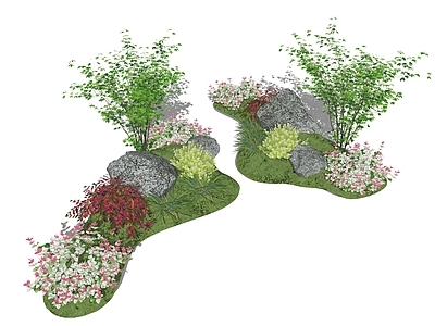 新中式景观景观石 盆栽花草丛  灌木  景观绿植  花卉植物  庭院小品