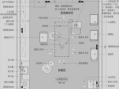 现代医院 心肺复苏室平面图 施工图