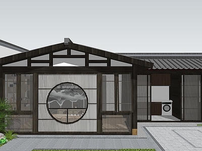 新中式别墅庭院 庭院建筑 中式建筑 花园茶室