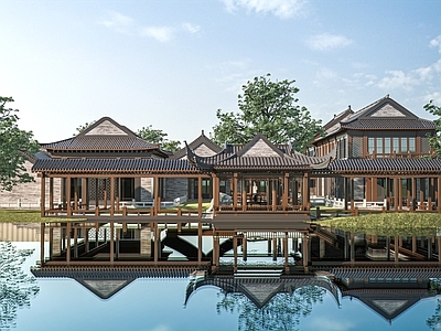 新中式风格建筑 古建筑 四合院 中式合院