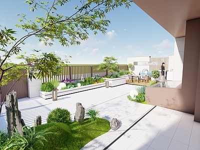 新中式别墅庭院 现代景观 简约庭院 别墅花园