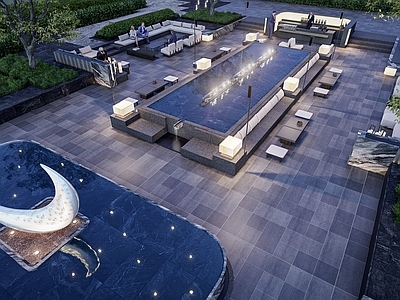 新中式景观座椅 居住区休憩景观 示范区休息景观 休闲区域 户外桌椅沙发组合 中轴水景