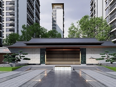 新中式入口大门 小区门楼 住宅区大门 门楼建筑 小区入口