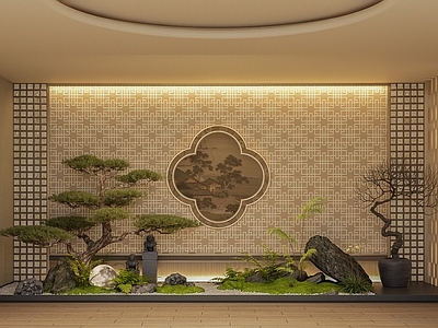 新中式玄关 室内植物小品 微地形小品 禅意小品 宋式小品