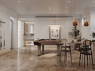 奶油风台球室 别墅 地下室