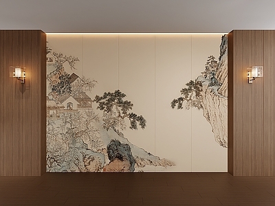 新中式玄关 宋氏背景壁布 山水画壁布 国画壁布 硬包