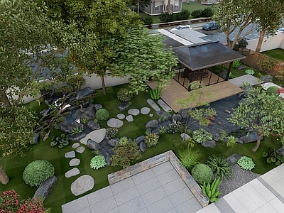 日式禅意别墅庭院 别墅庭院 禅意 禅意别墅庭院 自然水景 假山流水