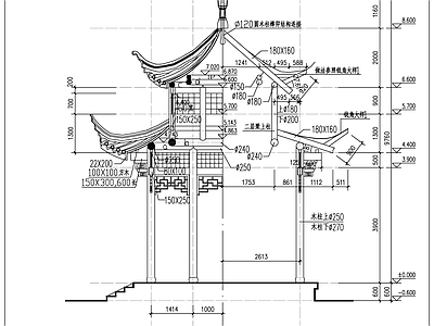 仿古建筑 八角重檐亭 施工图