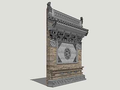 新中式古建筑 影壁墙 入口挡墙 民俗景墙 山西民居建筑