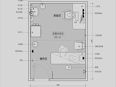 现代医院 骨髓穿刺室平面图 施工图