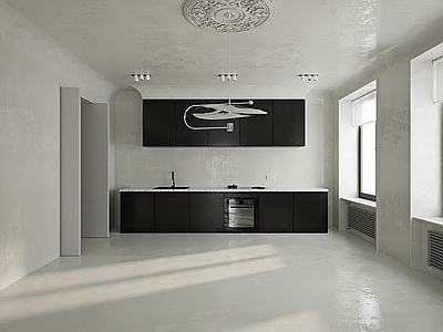 极简开放式厨房 微水泥西厨