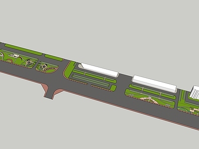 现代主义景观办公园区景观 市政景观 沿街市政绿化带 商业街 街角公园 停车场