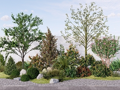 现代简约植物组合 庭院植物景观 花镜树池 灌木花草组合 绿植景观 植物堆植物组团