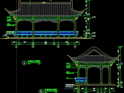 中式现代亭子 古建水榭结构图 古建景观亭 歇山顶景观亭 施工图