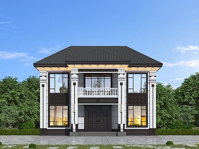 新中式别墅外观 新中式自建房别墅 二层中式别墅