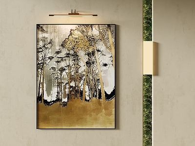 新中式玄关 意式轻奢挂画 抽象画 肌理画 油画 长条挂画