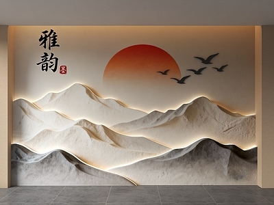 新中式沙发背景墙 新中式背景墙 山水背景墙  山形背景墙  形象背景  客厅背景墙