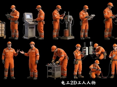 工业风男人 电工2D工人人物