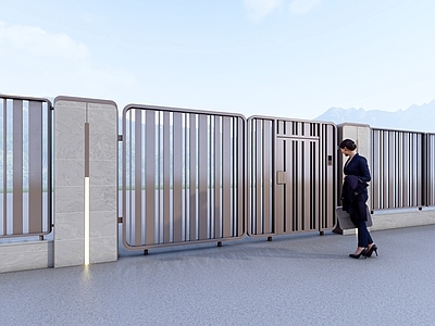 现代简约格栅围挡 现代 轻奢 消防常闭门