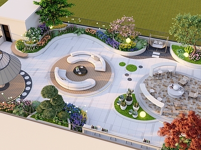 现代简约屋顶花园 屋顶花园 露台景观 别墅庭院