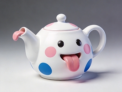 卡通可爱风茶具 卡通 茶壶 雕塑 摆件 AI渲染