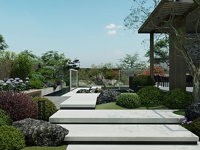 新中式景观别墅庭院 现代花园 别墅庭院